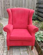 Rode Ribstof Oorfauteuil, Huis en Inrichting, Fauteuils, Ophalen, Hout, Gebruikt, Klassiek