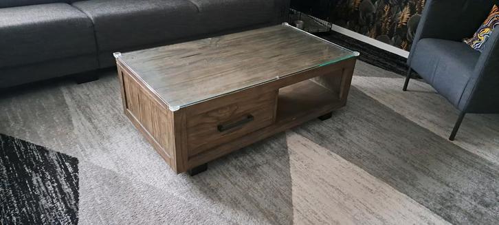 Salontafel met lades 2 glasplaat, Huis en Inrichting, Tafels | Salontafels, Zo goed als nieuw, 50 tot 75 cm, 50 tot 100 cm, 100 tot 150 cm