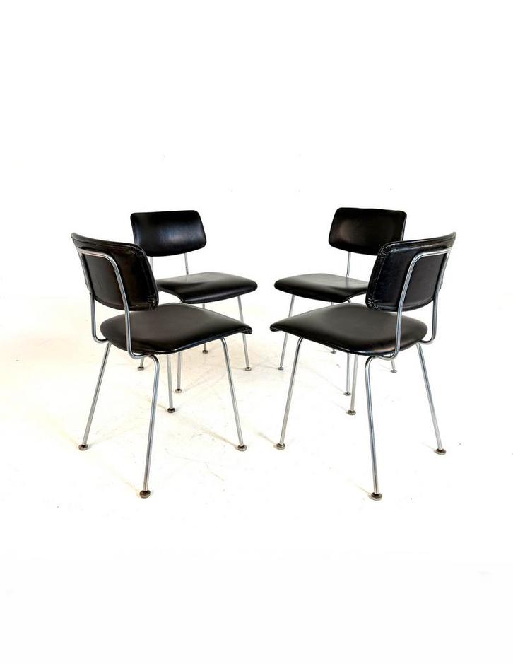 Set van 4 vintage Gispen 1263 eetkamerstoelen, jaren ‘60, Huis en Inrichting, Stoelen, Zo goed als nieuw, Vier, Kunststof, Metaal