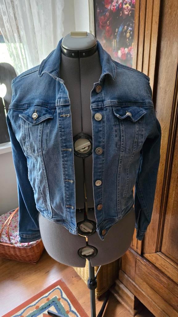 Leuk spijkerjasje met borduursel op achterzijde., Kleding | Dames, Jassen | Zomer, Ophalen of Verzenden, Zo goed als nieuw, Maat 38/40 (M)