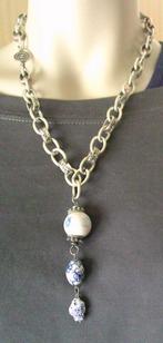 JWLZ zilverkleurige schakelketting met delftblauw hanger, Verzenden, Zilver, Zilver