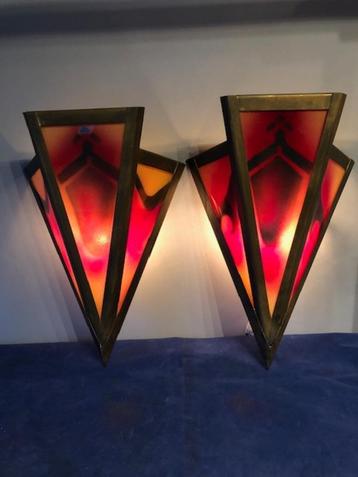 Set oude Amsterdamse school/Tuschinski/Art-Deco lampen beschikbaar voor biedingen