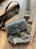 Bergs cross body bag leer en canvas groen, Overige merken, Ophalen of Verzenden, Zo goed als nieuw, Leer