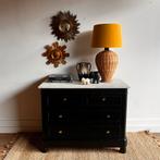 Antieke Faux Bamboo ladekast commode Napoleon III marmer, Ophalen, 100 tot 150 cm, Vintage, Minder dan 100 cm