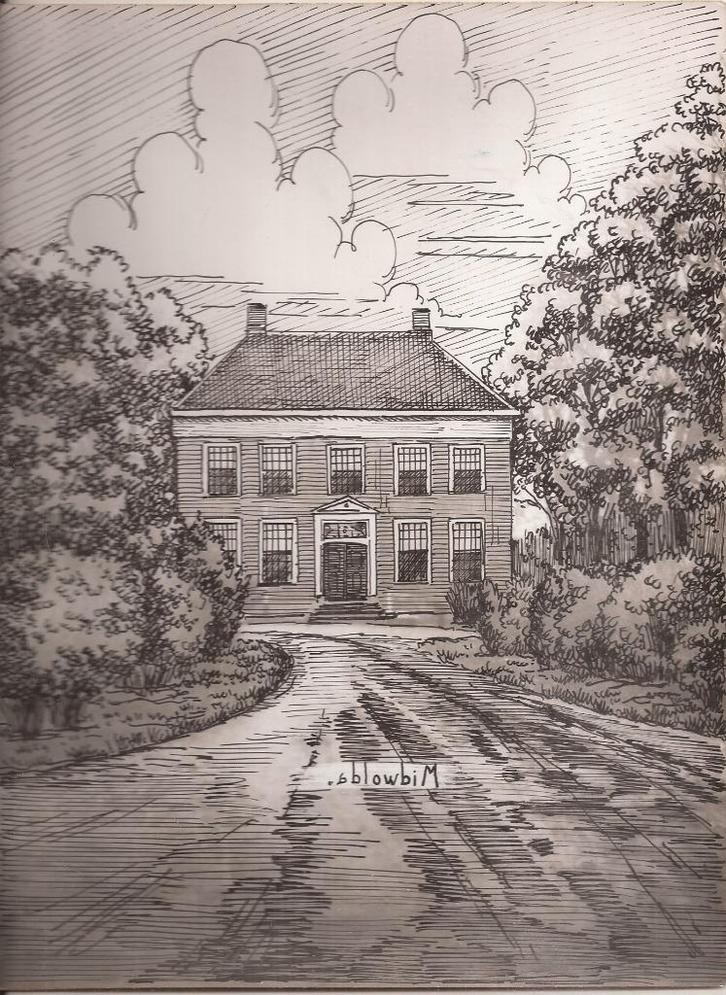 Midwolda Ennemaborg tekening Sievers 50 / 60er jaren, Antiek en Kunst, Kunst | Tekeningen en Foto's, Ophalen of Verzenden