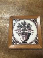Vintage Tegeltableau met Bloemen in Houten Frame, Verzamelen, Ophalen of Verzenden, Gebruikt, Overige sporten, Overige typen