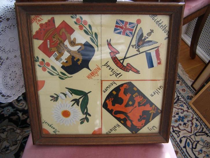 Herdenkingstegels Bevrijding Middelburg, tableau en 3 losse, Antiek en Kunst, Antiek | Wandborden en Tegels, Ophalen of Verzenden