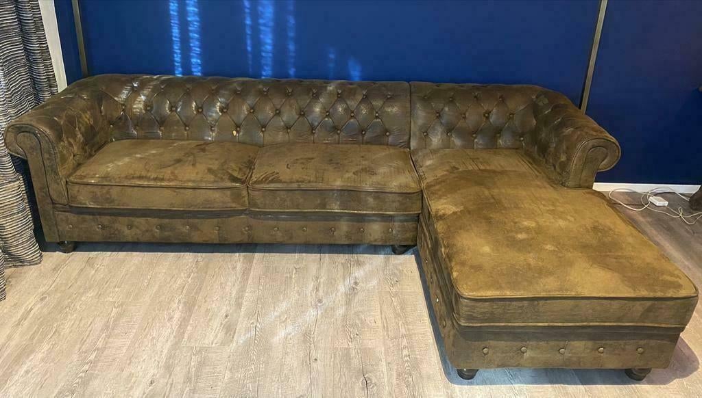 hoekbank, Huis en Inrichting, Ophalen, Gebruikt, Chesterfield achtig, Hoekbank