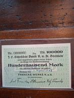 100.000 Mark biljet, Bremen 1923, Postzegels en Munten, Aandelen en Waardepapieren, Ophalen of Verzenden