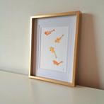 Aquarel schilderij Koi Karper vissen met goudeffect in Lijst, Ophalen of Verzenden