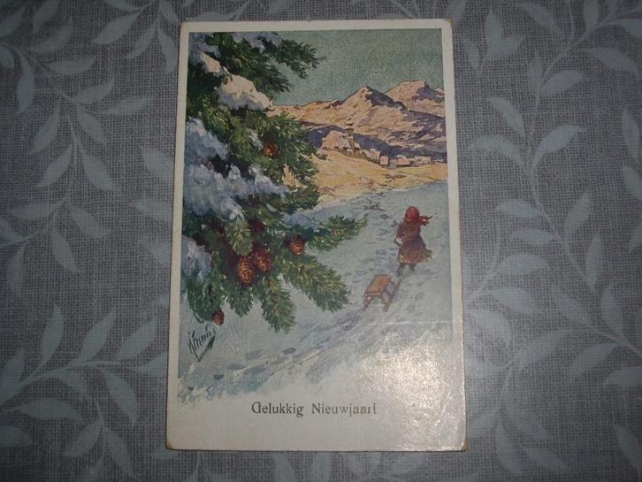 Sublieme gave gesigneerde Feiertag nieuwjaarskaart, Verzamelen, Ansichtkaarten | Themakaarten, Gelopen, 1920 tot 1940, Feest(dag)