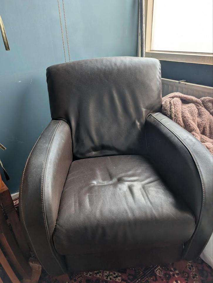Comfortabele leren fauteuil, Huis en Inrichting, Fauteuils, Gebruikt, Leer, 75 tot 100 cm, 75 tot 100 cm, Ophalen