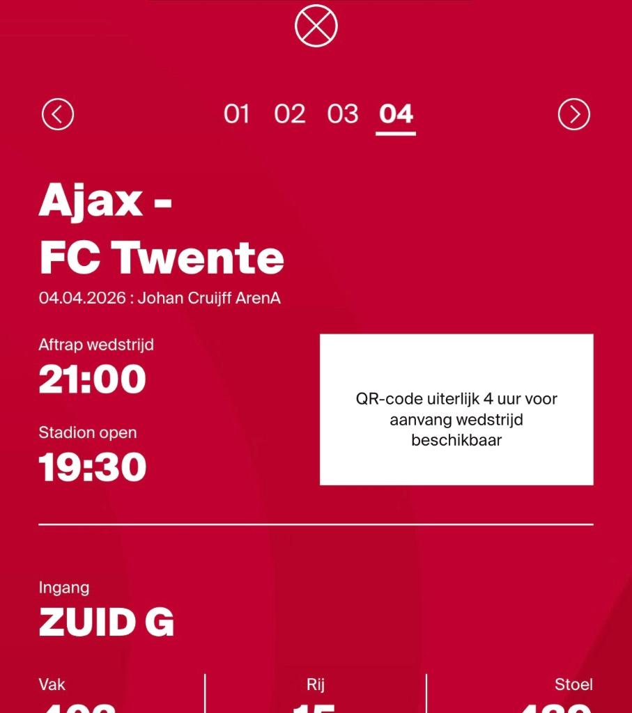 Ajax - Twente, Tickets en Kaartjes, Losse kaart, Eén persoon, April