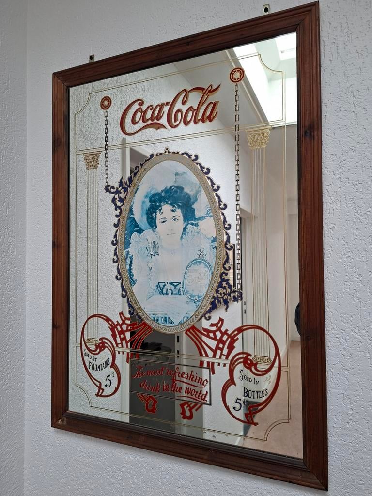 Coca Cola vintage retro mancave cafespiegel reclamespiegel, Antiek en Kunst, Antiek | Spiegels, Ophalen of Verzenden, Rechthoekig