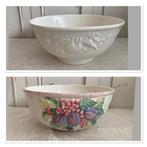 2x Brocante witte Italiaanse kom - schaal met relief, Ophalen of Verzenden