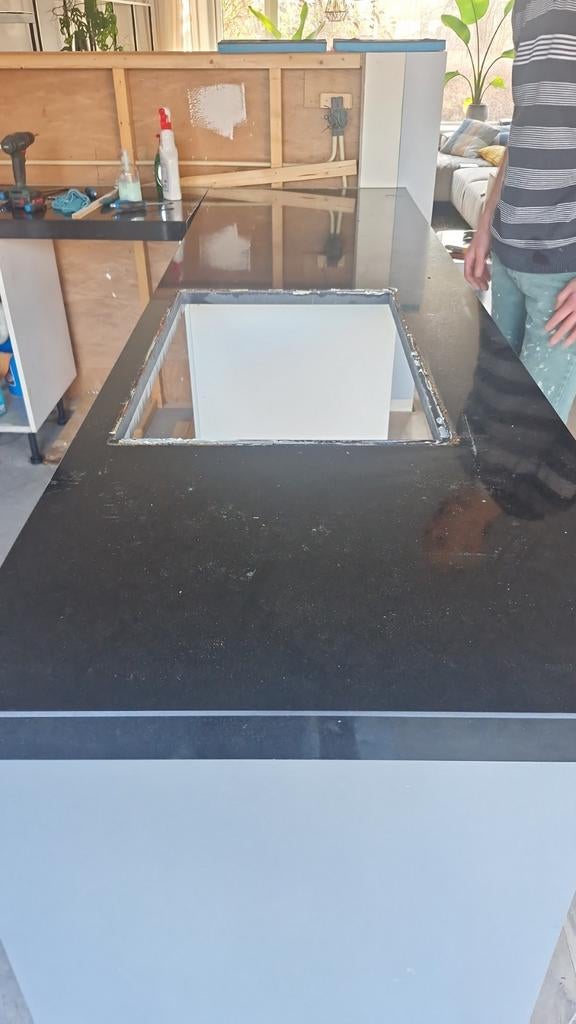 Natuursteen keukenblad - Zwart 75x271cm en 60x145, Ophalen, Gebruikt, Zwart, 150 tot 200 cm