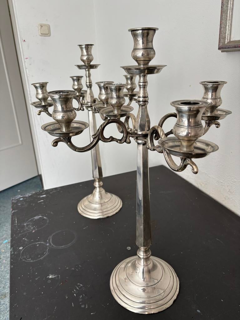 Set van 2 zilverkleurige kandelaars, Ophalen, Overige materialen