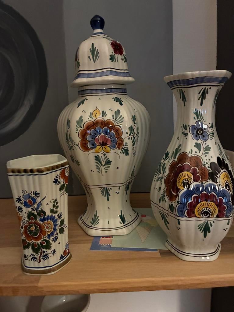 Set van 3 Delfs Blauwe vazen, Antiek en Kunst, Ophalen
