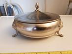 Tinnen Metawa schaal op pootjes met deksel, jaren 50, Ophalen