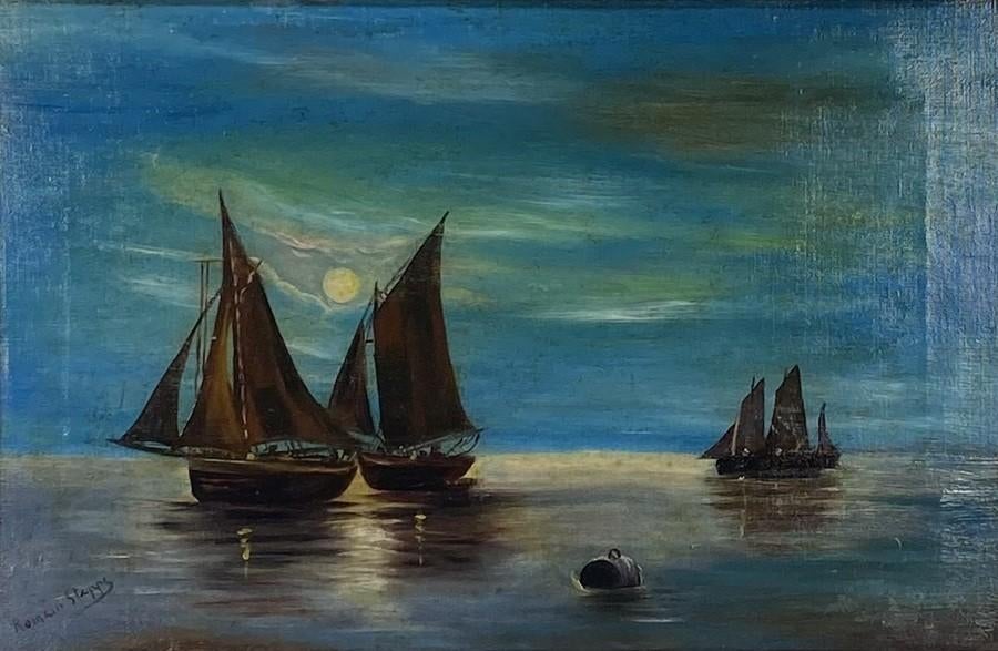1301. Schilderij, Romain Steppe – zeilschepen, ca.1900
