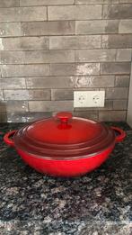 Grote rood geemailleerde gietijzeren pan, Ophalen of Verzenden, Zo goed als nieuw, Gietijzer, Koekenpan of Braadpan