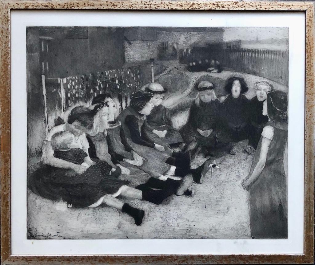 “Zingende Kinderen” ets (Eau Forte) Charles Mertens € 25,00, Antiek en Kunst, Ets, 50 cm, Ophalen of Verzenden, 35 cm