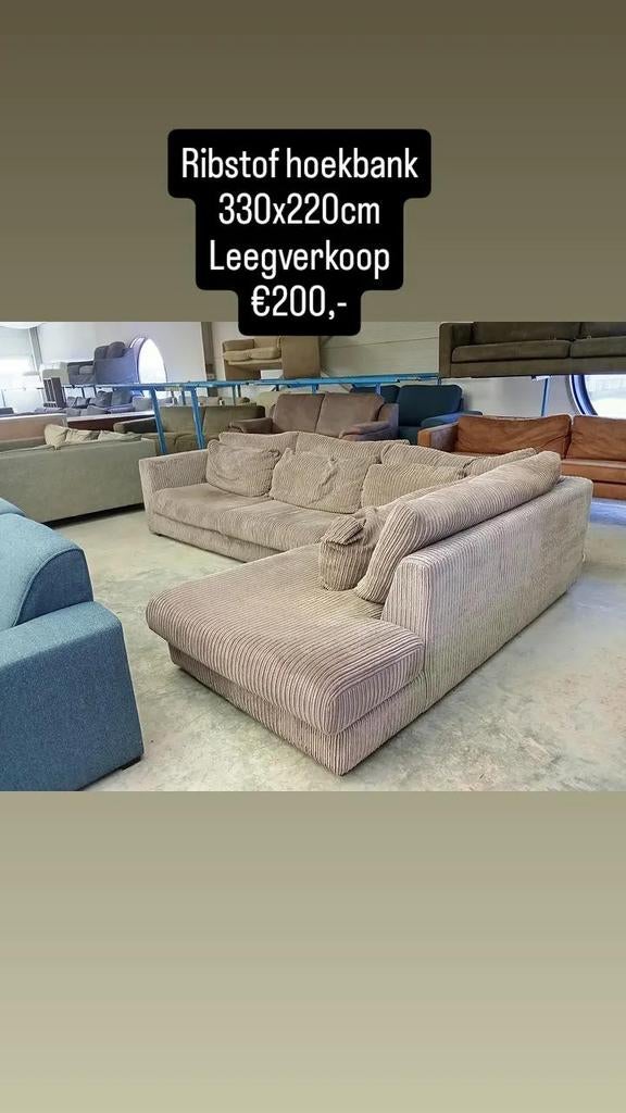 Ribstof hoekbank 330x220cm nu €200,-, Huis en Inrichting, Fauteuils, Gebruikt, ., 125 cm of meer, Ophalen of Verzenden