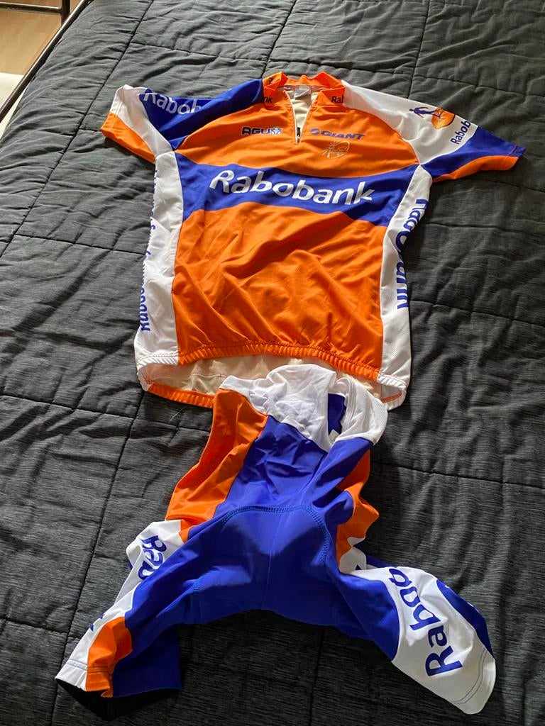 Rabobank wieleroutfit, jasje en broek maat M, Ophalen, Gebruikt, Helm