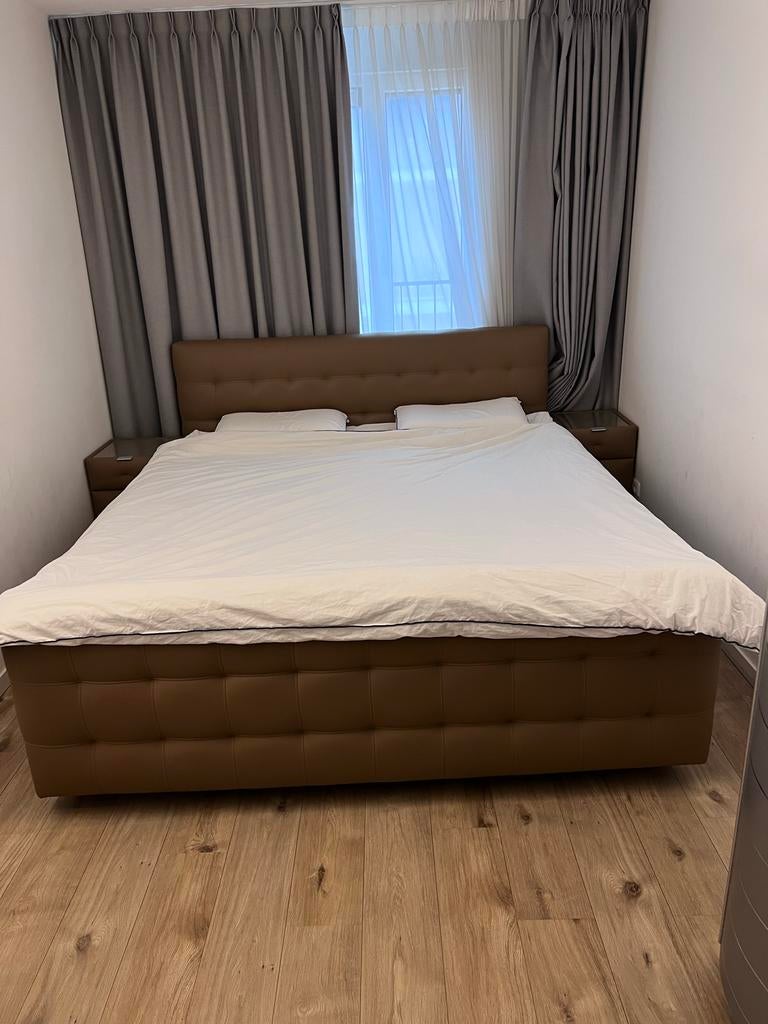 Complete boxspring 200x210 + Matt Sleeps matrassen + topper, Huis en Inrichting, Bruin, 210 cm, Tweepersoons, Ophalen of Verzenden
