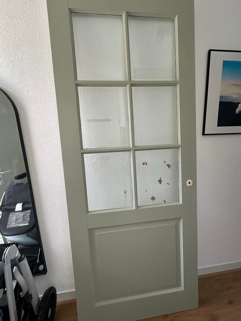 Binnendeur met glaspanelen, Ophalen, Gebruikt, 80 tot 100 cm, 215 cm of meer