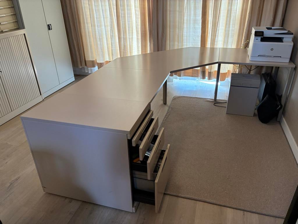 Compleet hoekbureau met ladenblok - 2,50m lengte, Huis en Inrichting, Bureaus, Gebruikt, Met lades, Spaanplaat of MDF, Hoekbureau