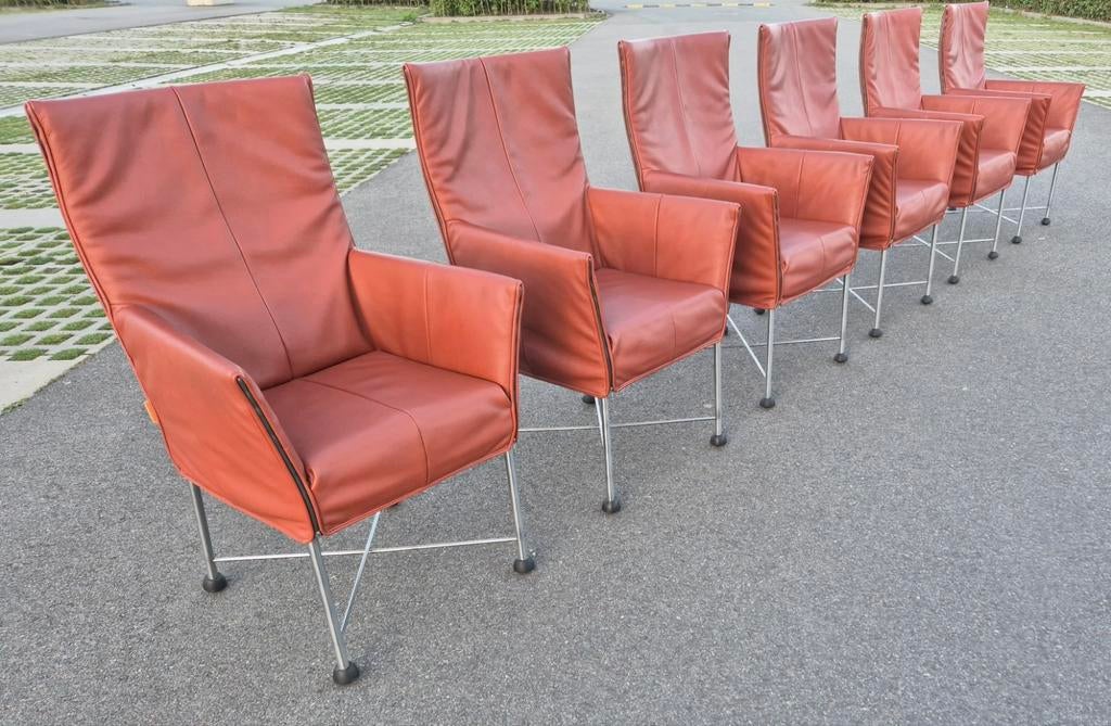 6x izgst Montis Design eetkamerstoelen chaplin Leer, Huis en Inrichting, Stoelen, Bruin, Ophalen of Verzenden, Zo goed als nieuw