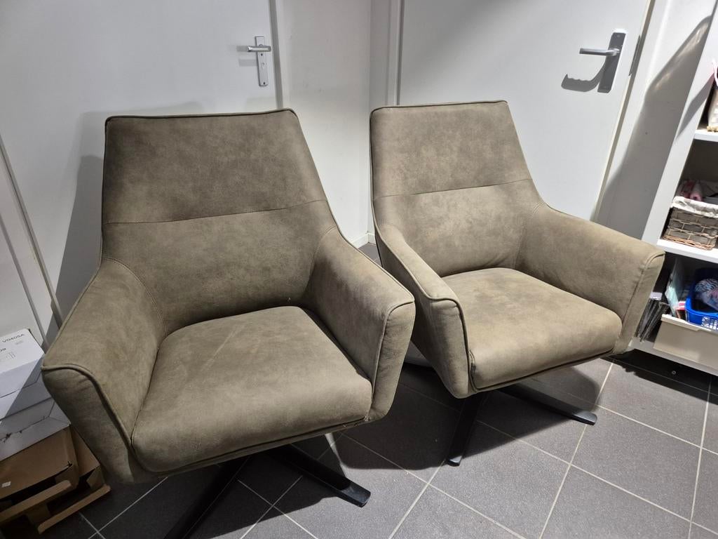 2 suede fauteuil op draaivoet, Ophalen, Onbekend, 75 tot 100 cm, Zo goed als nieuw