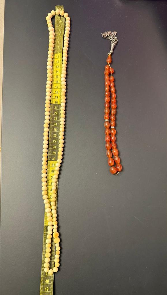 Antieke Ivoren Ketting & Jemen Steen Tesbih, Sieraden, Tassen en Uiterlijk, Kettingen, Overige materialen, Rood, Ophalen of Verzenden