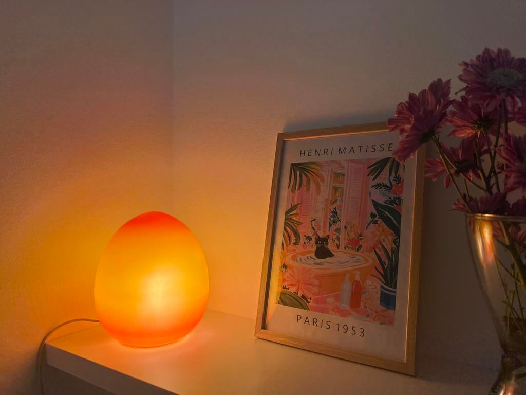 Zeldzame vintage vandeheg eilamp glas egg, Huis en Inrichting, Lampen | Tafellampen, Ophalen of Verzenden, Zo goed als nieuw