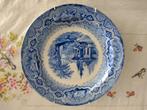 Antiek blauw-wit bord met landschap en gebouwen, Antiek en Kunst, Ophalen of Verzenden