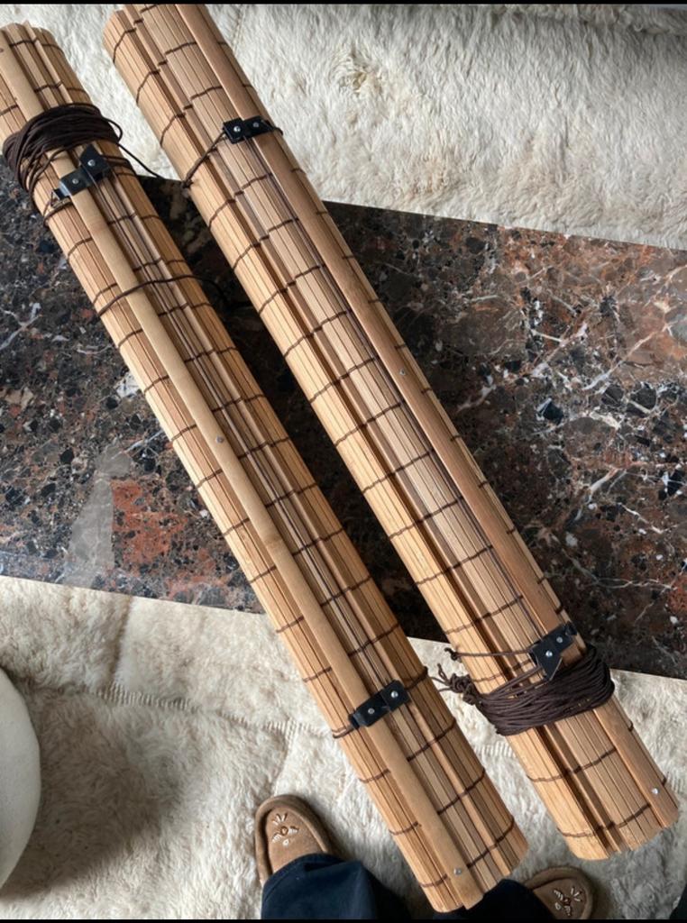 2 bamboe rolgordijnen / 60x180, Bruin, Zo goed als nieuw, 150 tot 200 cm, 50 tot 100 cm