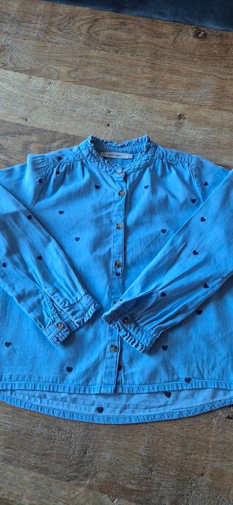 Sissy Boy denim meisjes bloes met geborduurde hartjes., Ophalen of Verzenden, Gebruikt, Maat 128