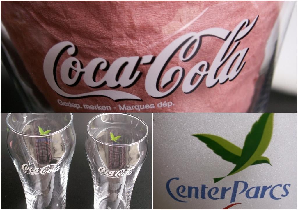Set Coca Cola Center Parcs glazen Coca-Cola en logo, Ophalen of Verzenden, Nieuw, Bierglas