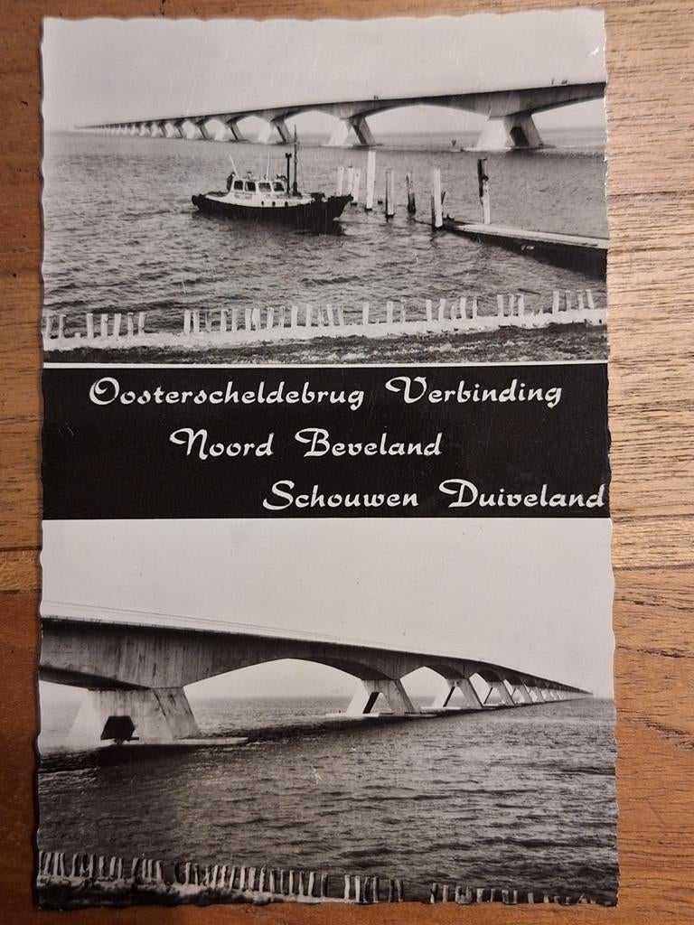 Fotokaart Oosterscheldebrug - 1966, Ophalen of Verzenden, 1960 tot 1980, Gelopen, Zeeland