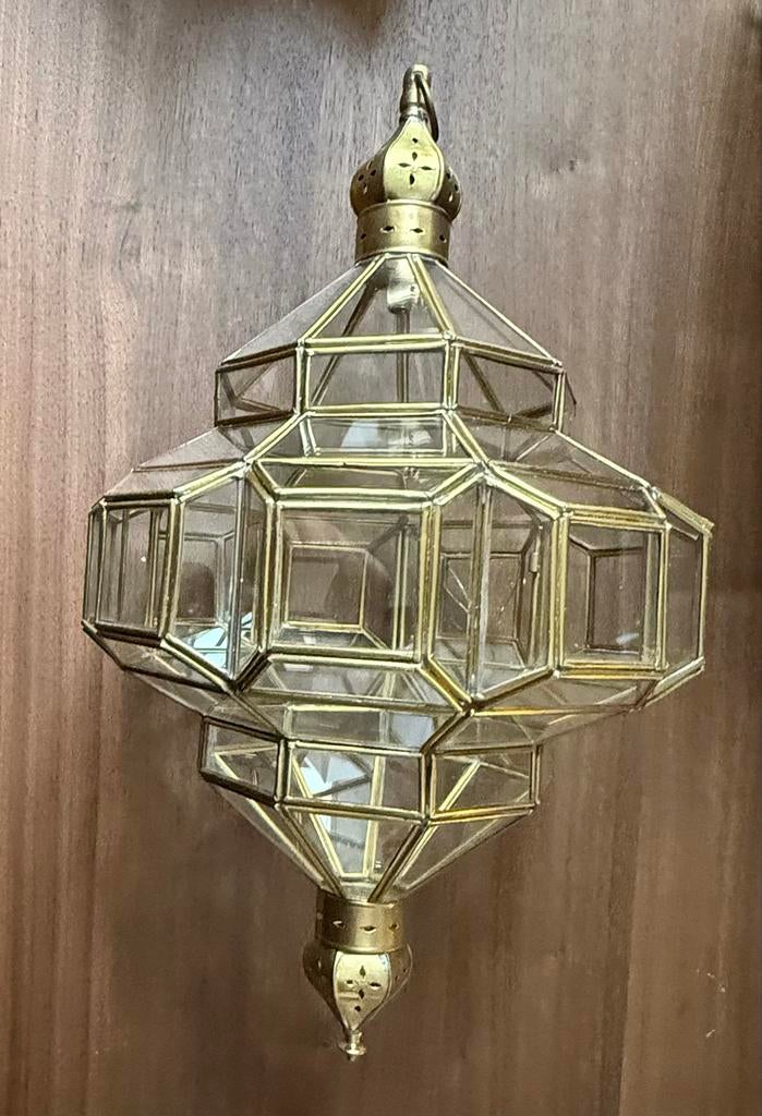 Vintage Glazen Messing Hanglamp - Marokkaanse Stijl, .., .., Gebruikt, 50 tot 75 cm