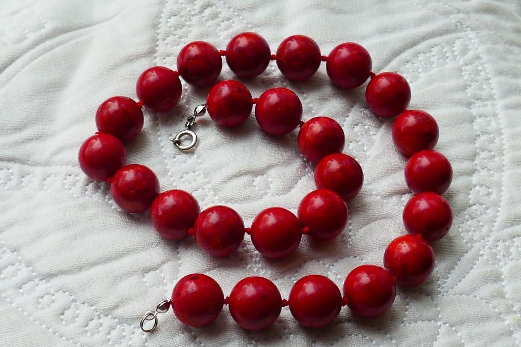 Rode Bamboe Koraal Kralen Ketting, Sieraden, Tassen en Uiterlijk, Kettingen, Zo goed als nieuw, Steen of Mineraal, Rood, Met edelsteen