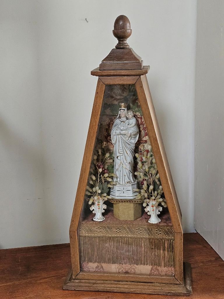 Antiek houten huisaltaar of kapelletje met Maria beeld, Ophalen of Verzenden