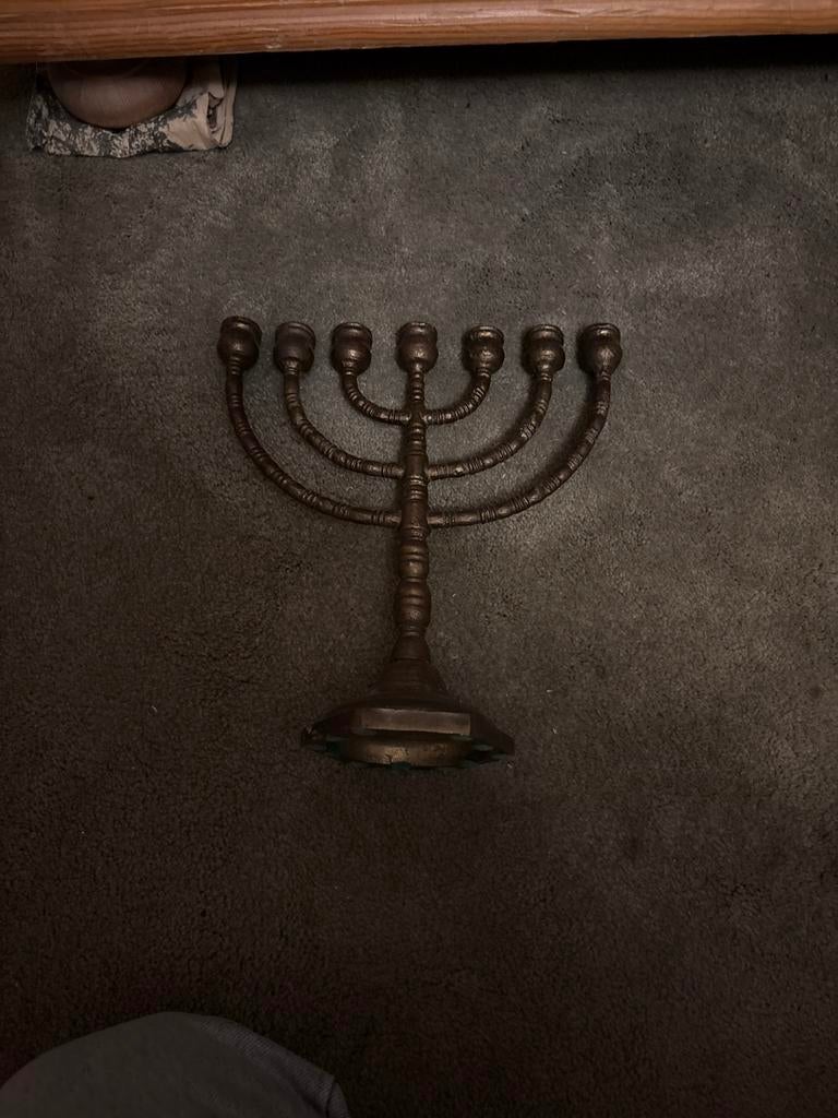 Antieke Koperen Kandelaar - 7-armige Menora, Ophalen of Verzenden, Koper of Brons