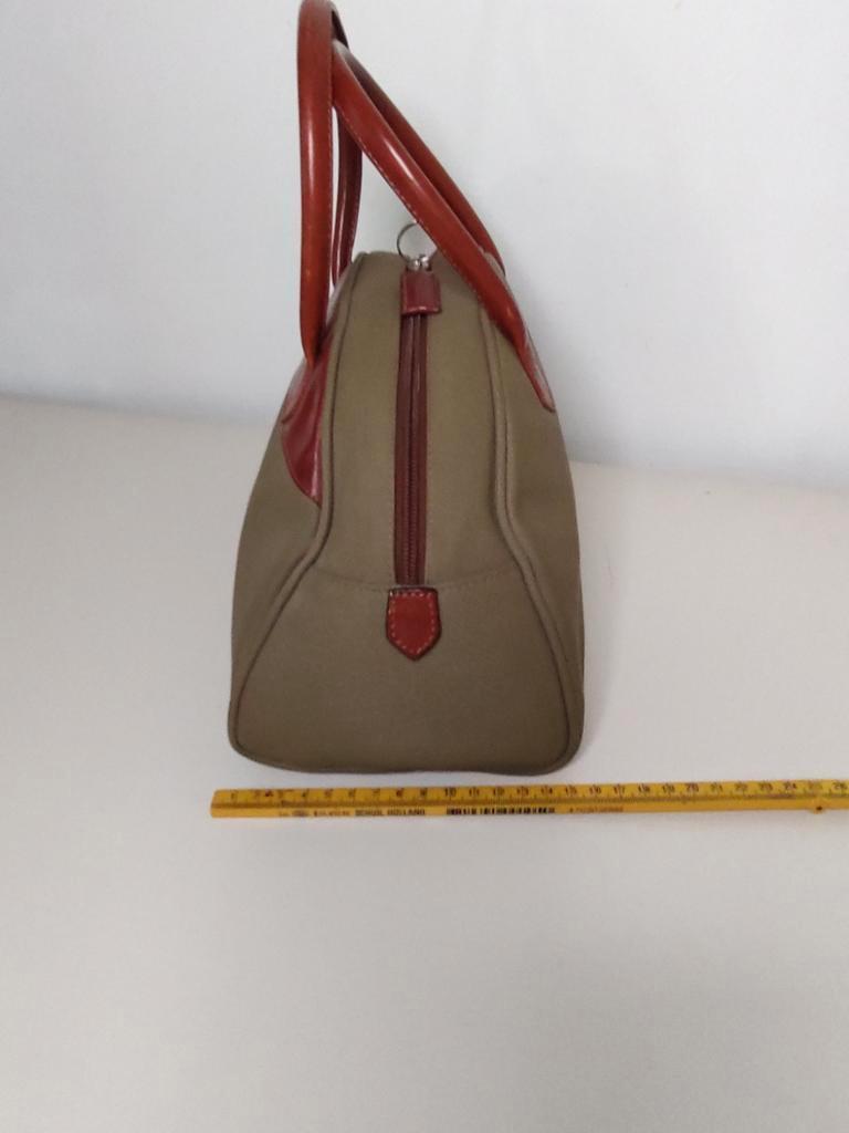 K589 PIERO ERBACCI leder en legergroen kunstleder damestas, 2e hands, Gebruikt, Bruin, PE