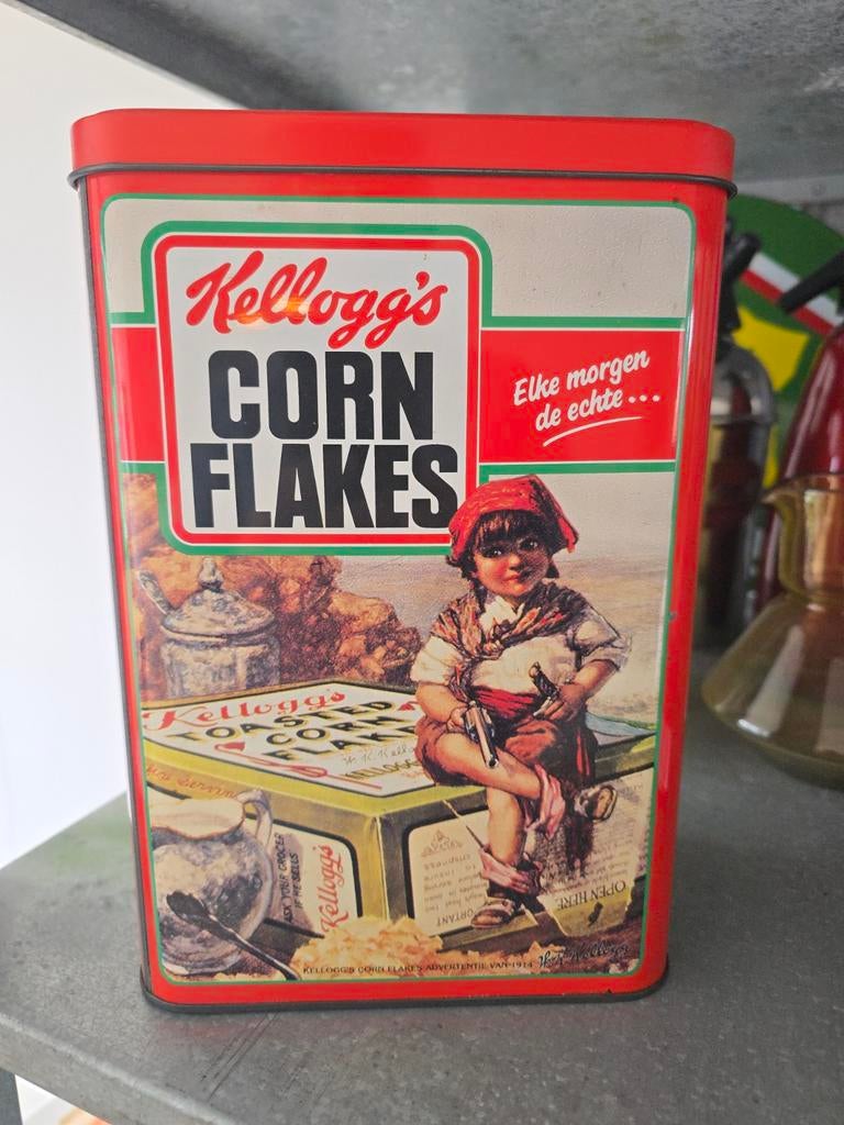 Prachtig groot vintage origineel Kellogg's Corn Flakes blik, Verzamelen, Blikken, Ophalen of Verzenden, Zo goed als nieuw, Overige