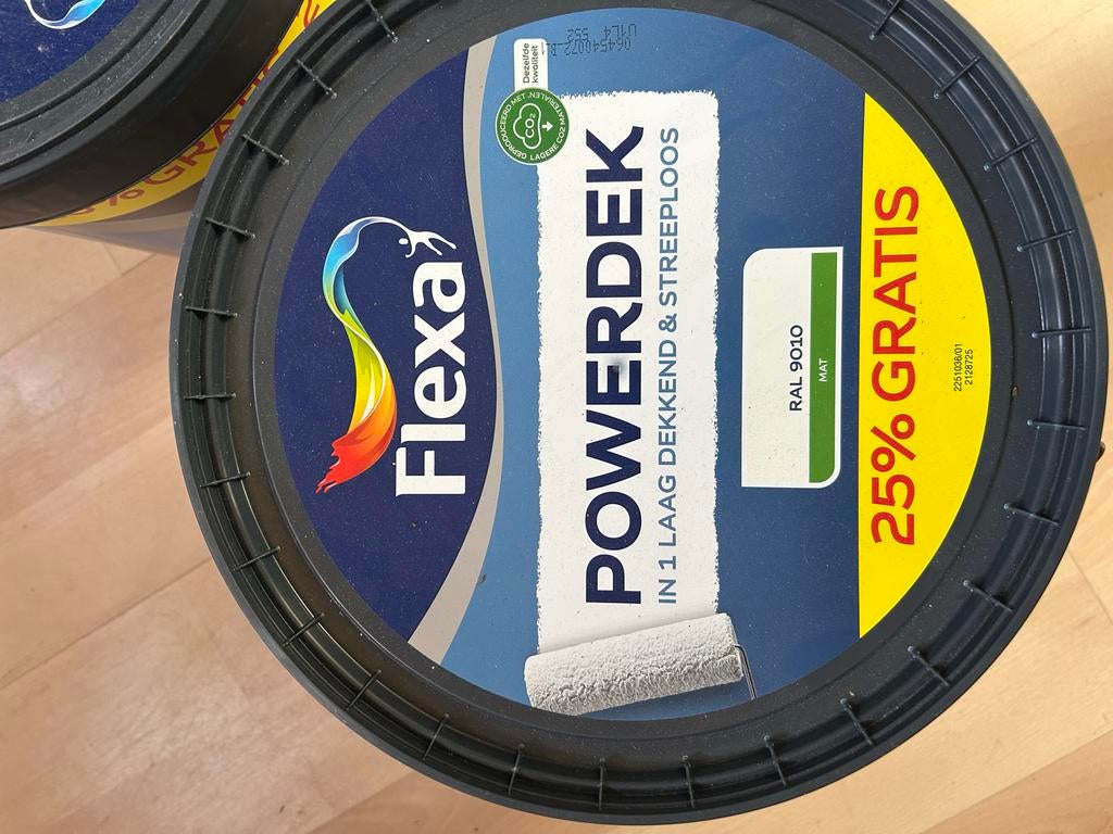 Flexa Powerdek verf RAL 9010 mat (2x 12,5L), Ophalen, Wit, Nieuw, Verf