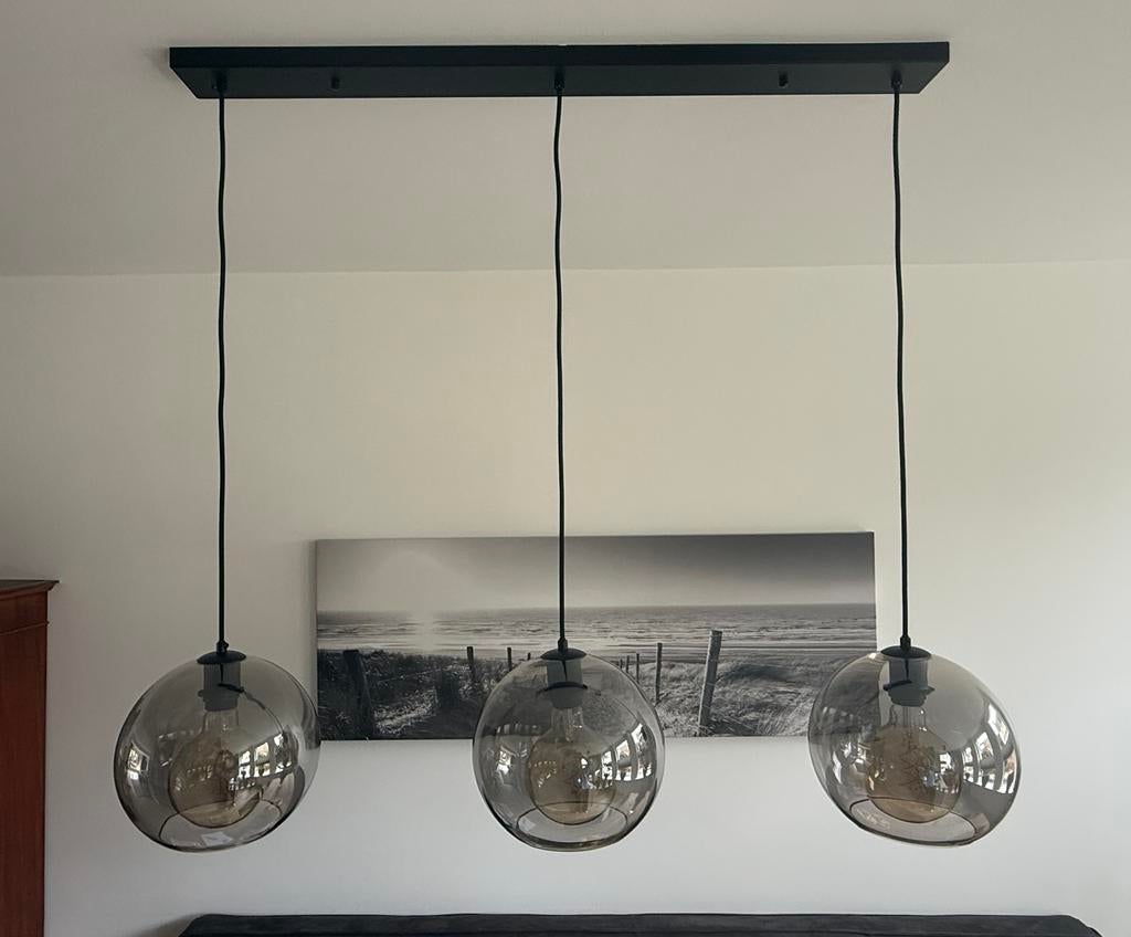 Hanglamp rookglas 3 bollen, Huis en Inrichting, Ophalen, Zo goed als nieuw, Minder dan 50 cm