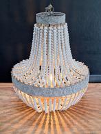 kraaltjes-lamp hanglamp met houten kralen in metalen frame, Ophalen, Gebruikt, 50 tot 75 cm, Landelijk design