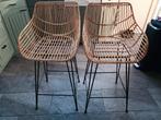 Set van 2 rotan barkrukken met metalen onderstel, Ophalen, Metaal, 60 tot 90 cm, Zo goed als nieuw